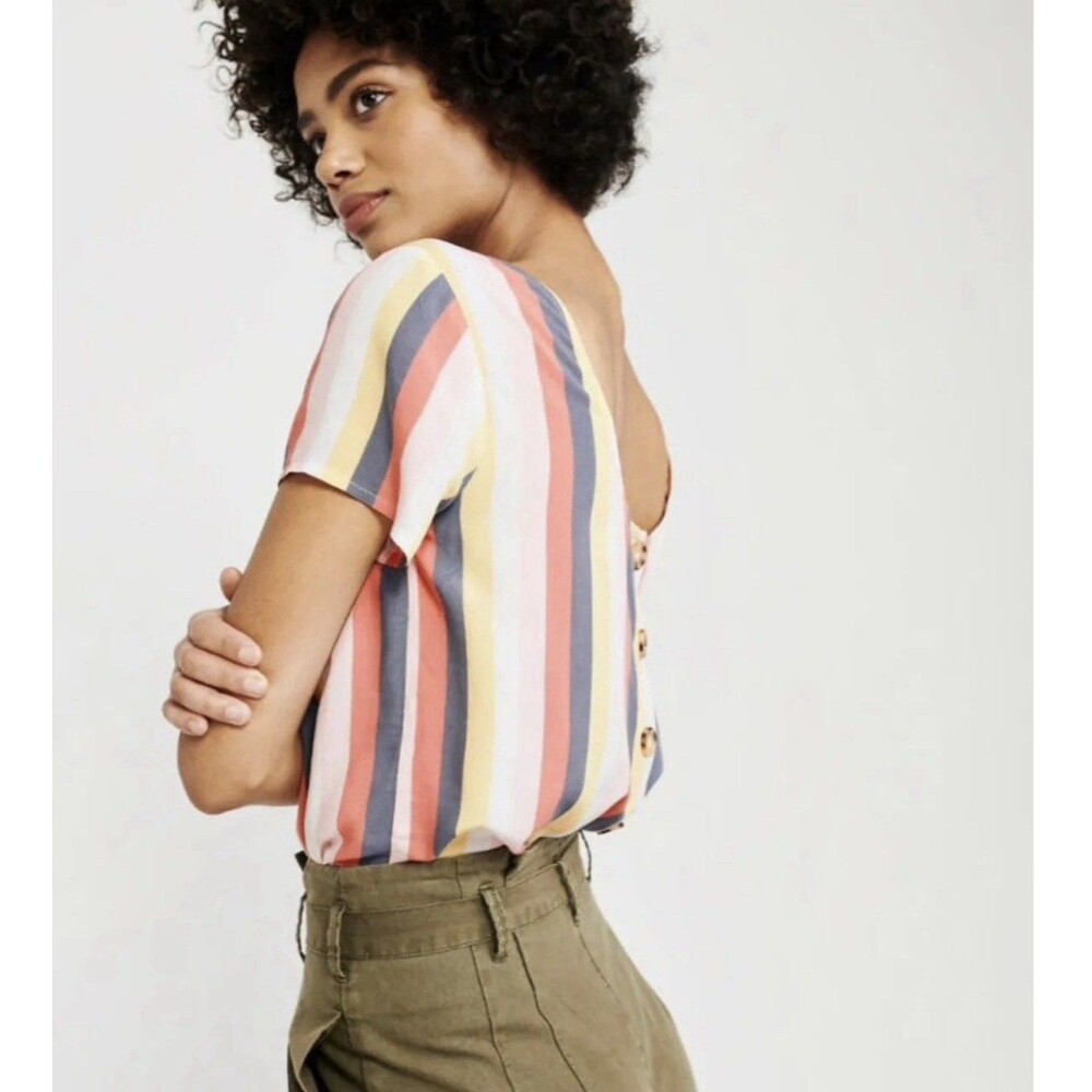 Abercrombie & Fitch Button-Back Top in Sherbet Stripe Size Large